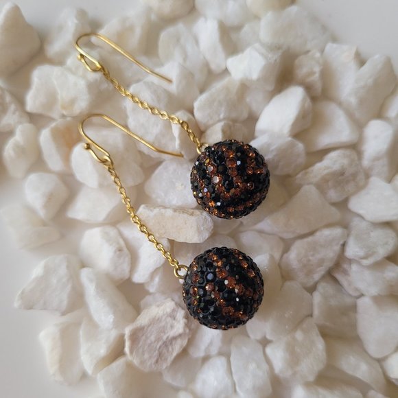 Ball Dangle Earring with Black & Brown Crystals - Picture 4 of 9